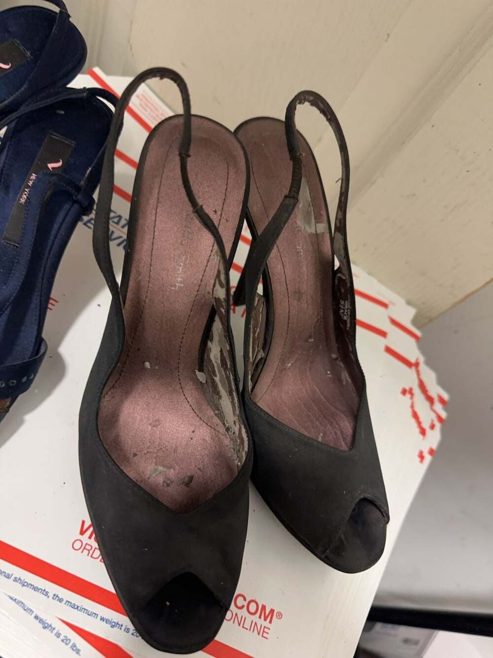 Amanda Smith Grace Black Satin Peep Toe Slingback Heels Size 5.5M
